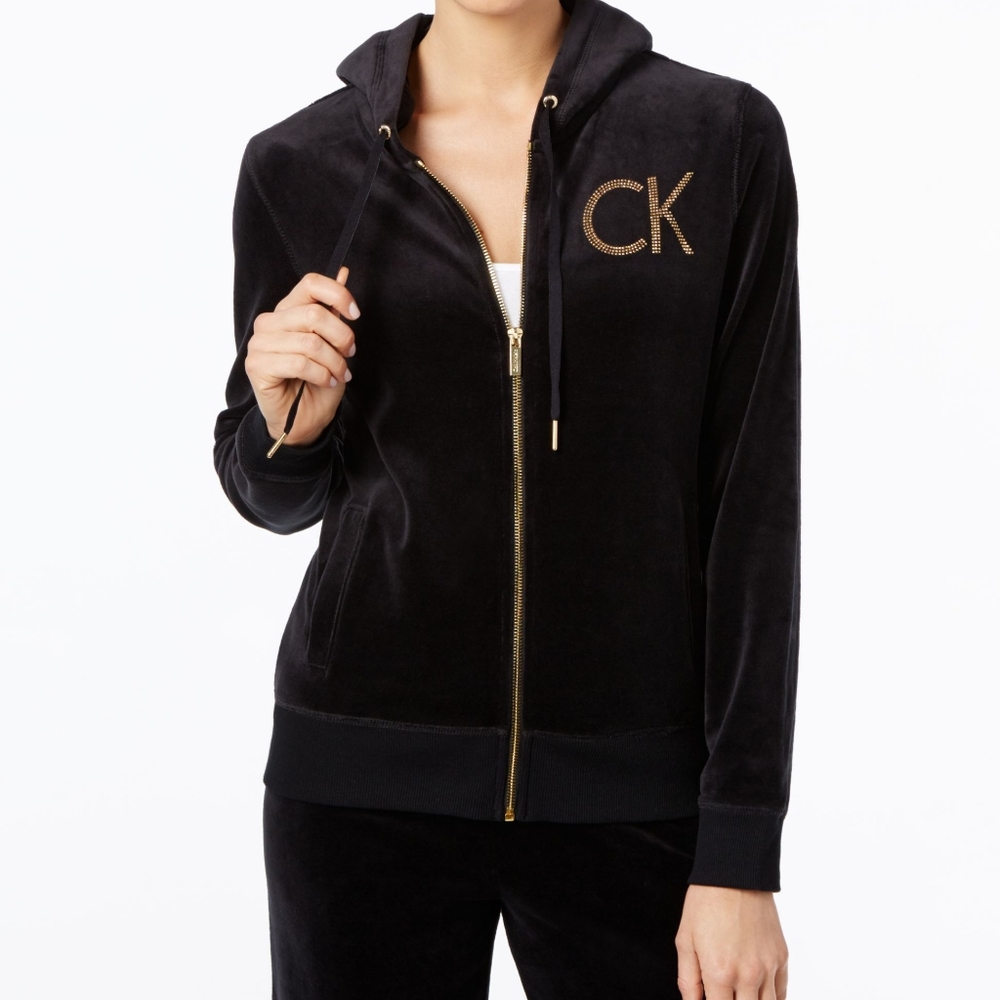 Calvin Klein ~ Velour Navy Zip Up ~ XSmall